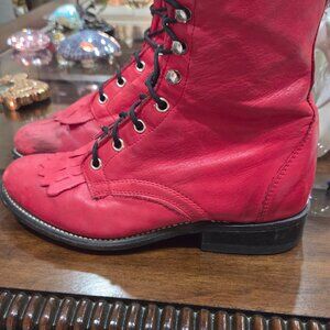 Vintage loredo western kiltie red womens lace up boots